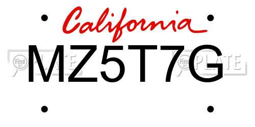 MZ5T7G California License Plate