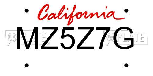 MZ5Z7G California License Plate