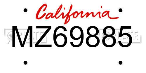 MZ69885 California License Plate
