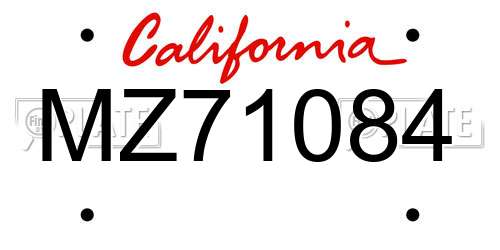 MZ71084 California License Plate