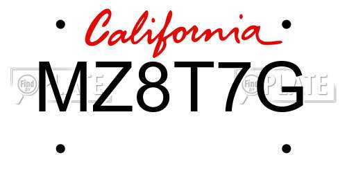 MZ8T7G California License Plate