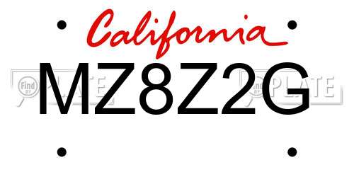 MZ8Z2G California License Plate