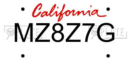MZ8Z7G California License Plate