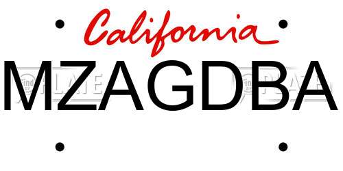 MZAGDBA California License Plate
