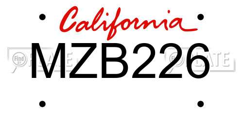 MZB226 California License Plate