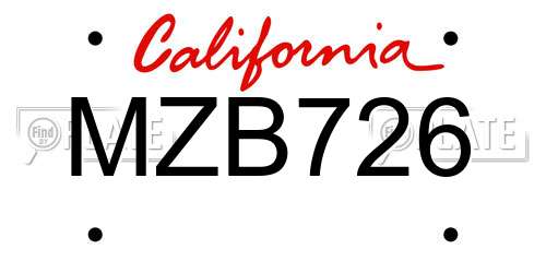 MZB726 California License Plate