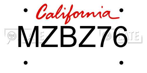 MZBZ76 California License Plate