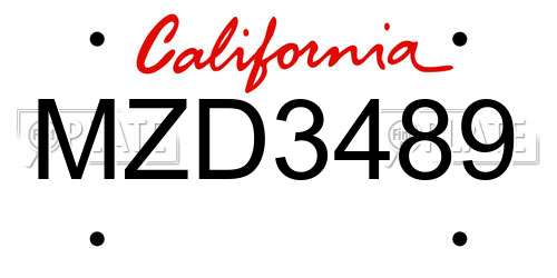 MZD3489 California License Plate