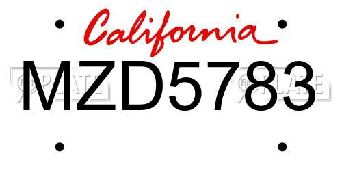 MZD5783 California License Plate