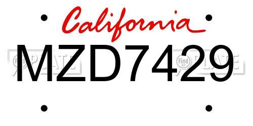 MZD7429 California License Plate