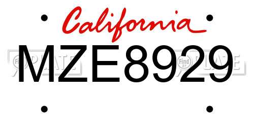MZE8929 California License Plate