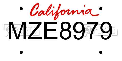 MZE8979 California License Plate