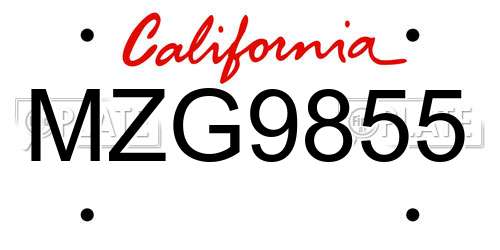 MZG9855 California License Plate