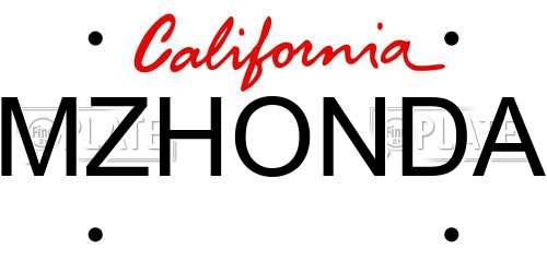 MZHONDA California License Plate