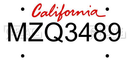 MZQ3489 California License Plate