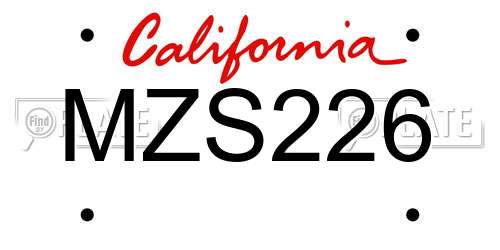 MZS226 California License Plate