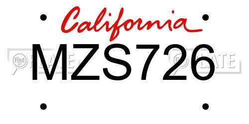 MZS726 California License Plate