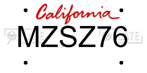 MZSZ76 California License Plate