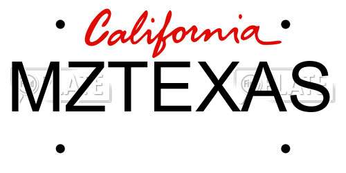 MZTEXAS California License Plate