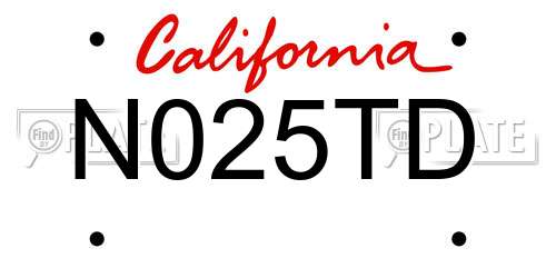 N025TD California License Plate