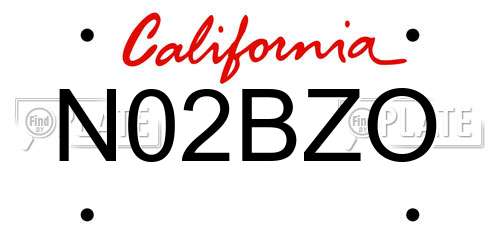 N02BZO California License Plate