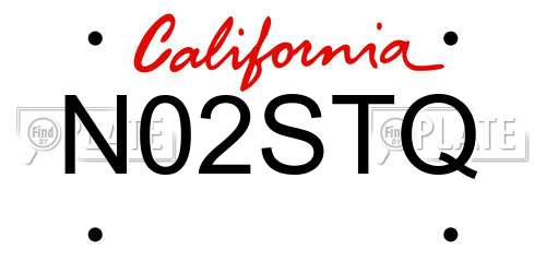 N02STQ California License Plate