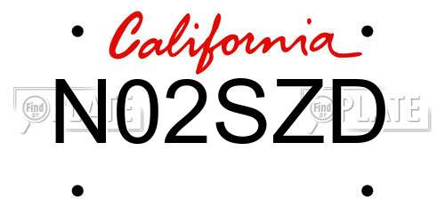 N02SZD California License Plate