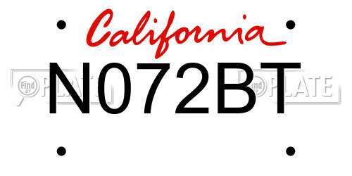 N072BT California License Plate