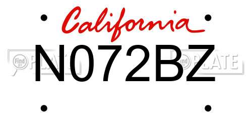 N072BZ California License Plate