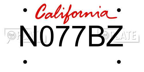 N077BZ California License Plate