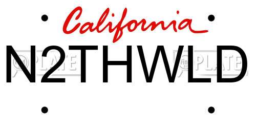 N2THWLD California License Plate