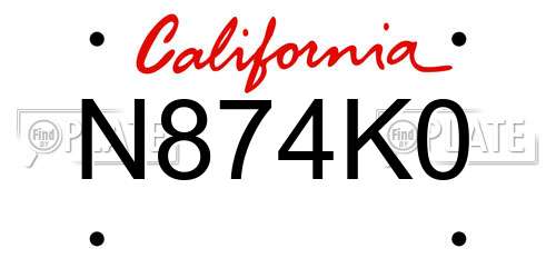N874K0 California License Plate