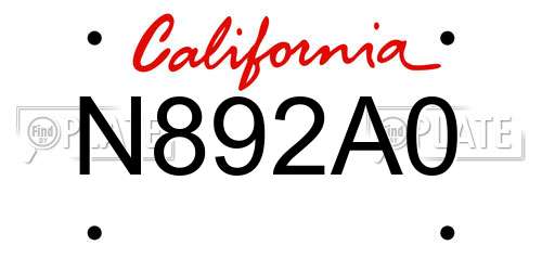 N892A0 California License Plate