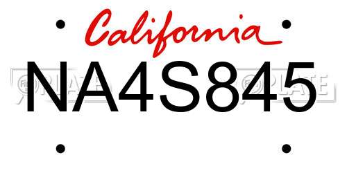 NA4S845 California License Plate