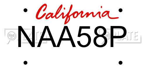NAA58P California License Plate
