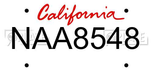 NAA8548 California License Plate