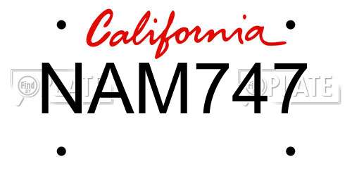 NAM747 California License Plate