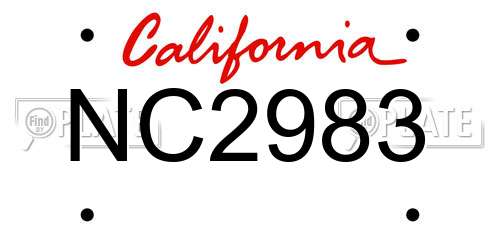 NC2983 California License Plate
