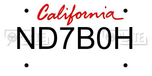 ND7B0H California License Plate