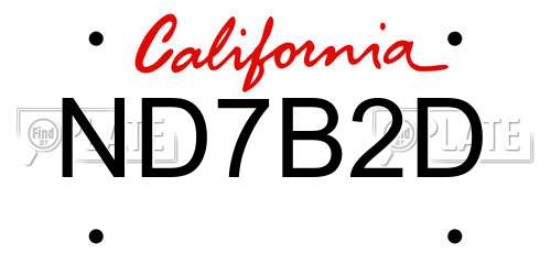 ND7B2D California License Plate