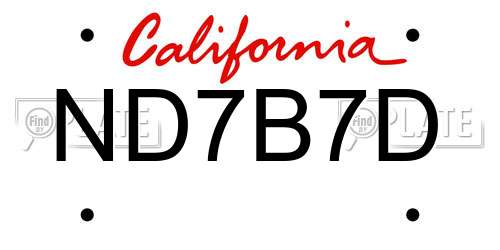 ND7B7D California License Plate