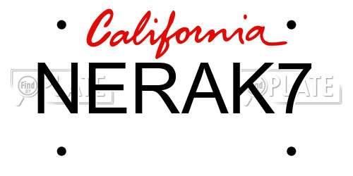 NERAK7 California License Plate