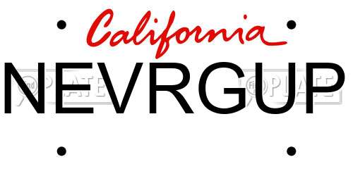 NEVRGUP California License Plate