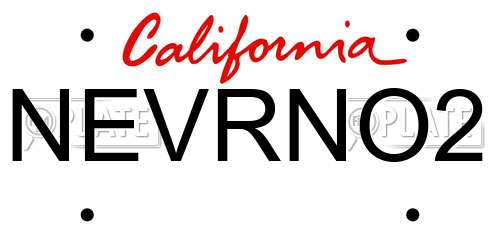 NEVRNO2 California License Plate
