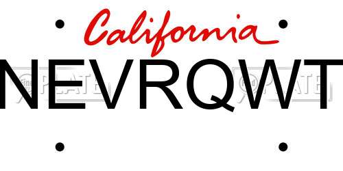 NEVRQWT California License Plate