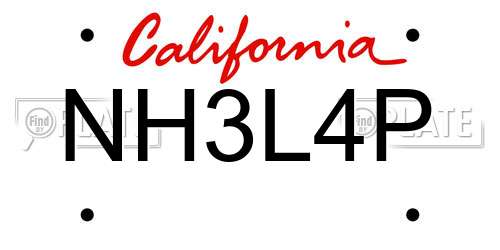 NH3L4P California License Plate