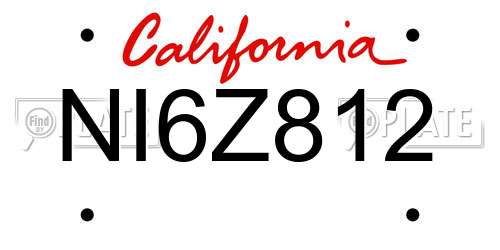 NI6Z812 California License Plate