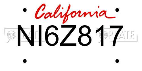 NI6Z817 California License Plate