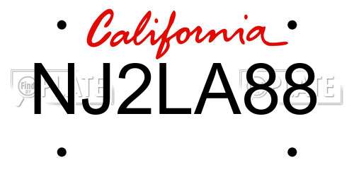 NJ2LA88 California License Plate