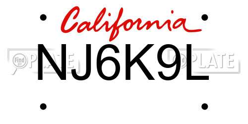 NJ6K9L California License Plate